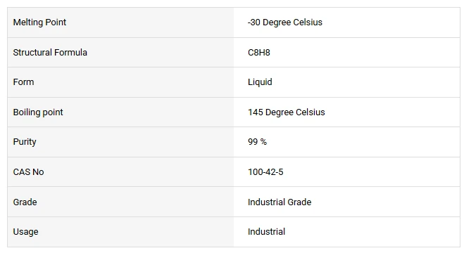 Styrene Monomer Chemical Specification Styrene Monomer Chemical Specification